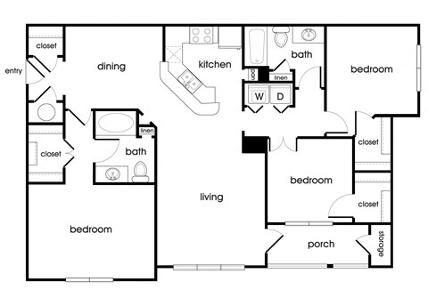 Floor plan for 3 beds, 2 baths, 1435 sqft
